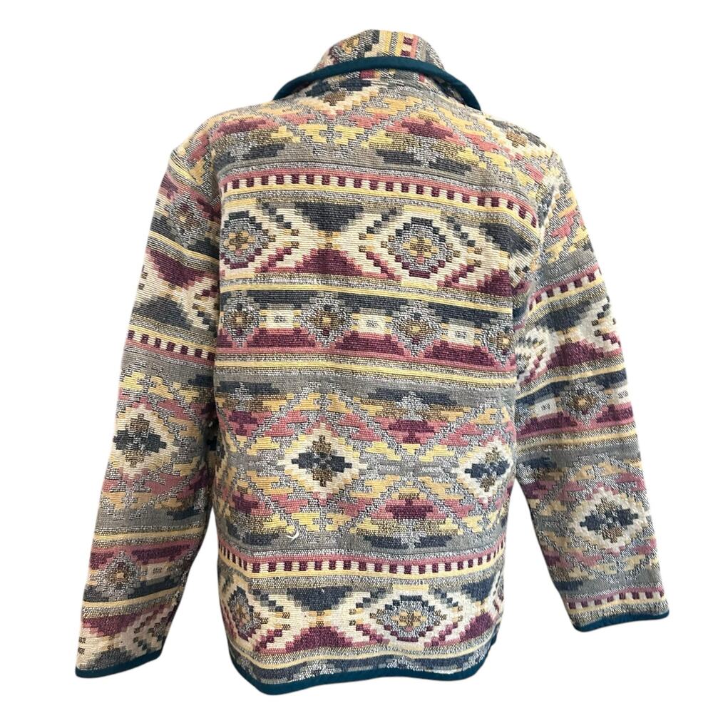 Vintage Patchwork Blazer Womens Size LP Tan Stripe Cotton Aztec Southwestern - Picture 2 of 16